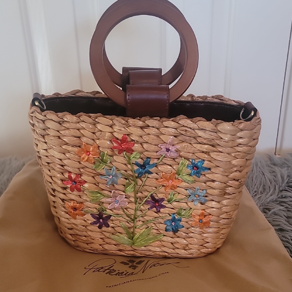Patricia Nash Woven Tote with Colorful Floral Embroidery